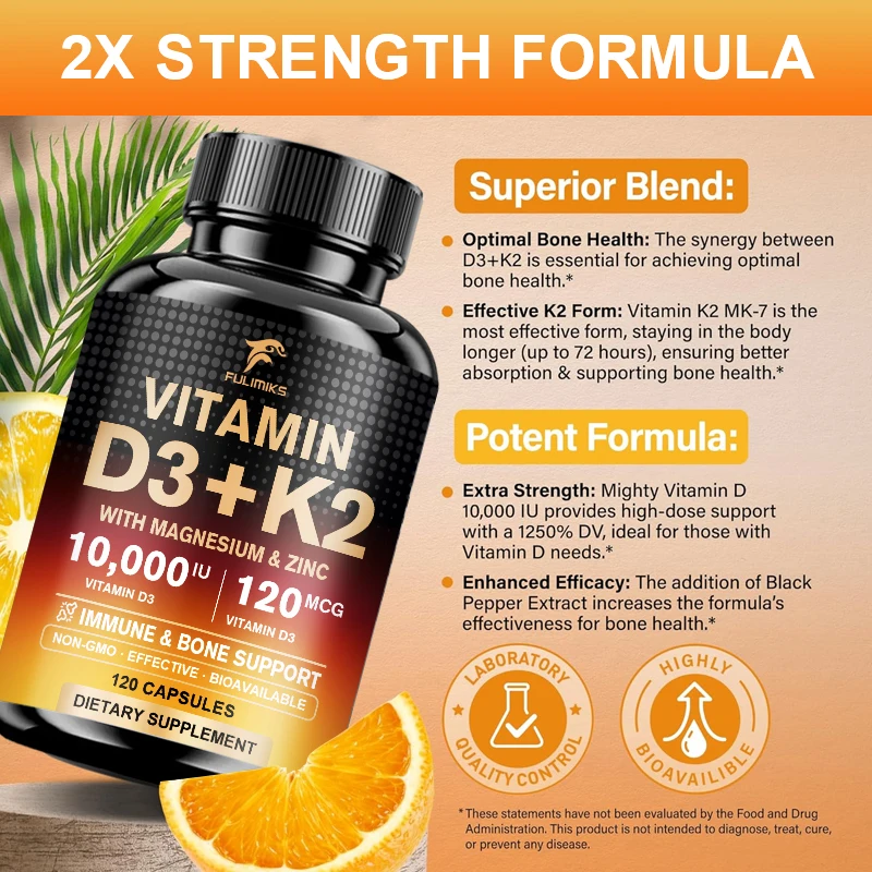 10000IU Vitamin D3 K2 Suppleme - Nutrition Zinc recension och pris